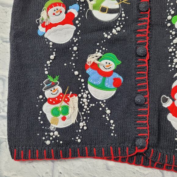 Beaded Applique Snowman Sweater Vest by Basic Editions Ugly Christmas Sweater - Picture 7 of 10